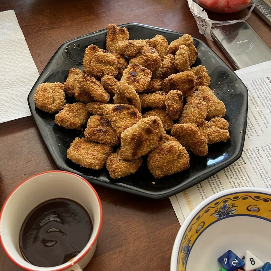 Nowadays meatless chicken nuggets including maple fiber